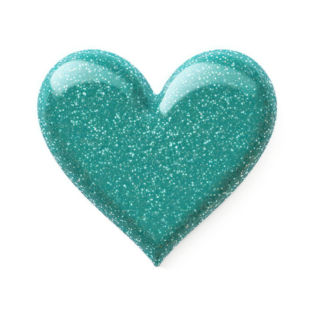 Glitter teal heart icon turquoise jewelry shape.