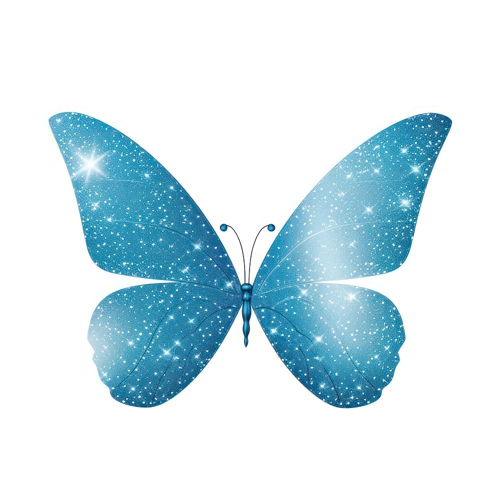 Glitter blue butterfly icon insect white background invertebrate.