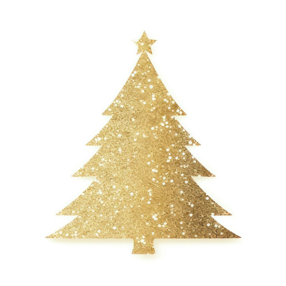Glitter gold Christmas tree icon christmas shape white background.