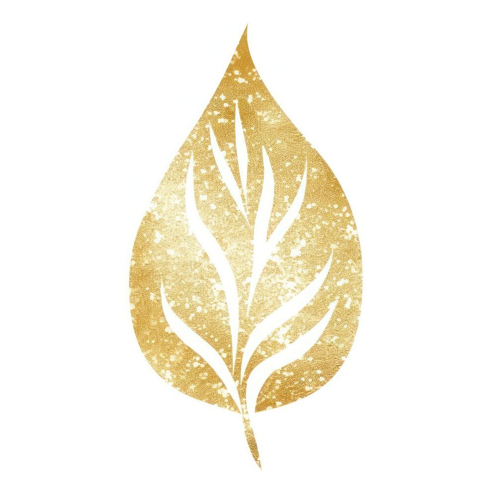 Glitter gold leaf icon plant white background splattered.
