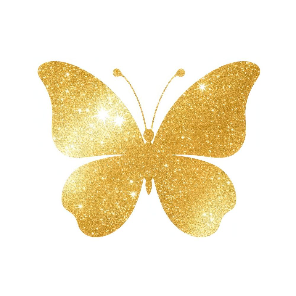 Glitter golden butterfly icon petal white background fragility.
