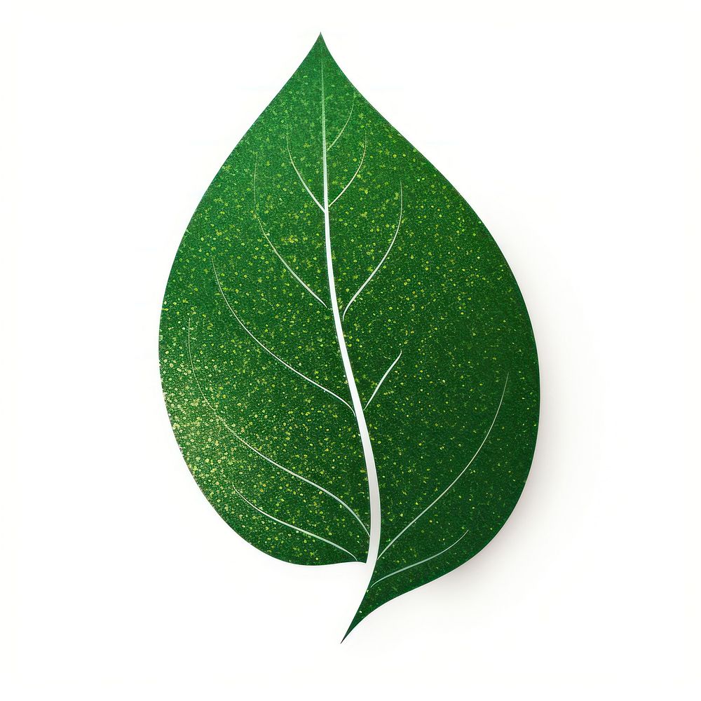 Glitter green leaf icon plant shape white background.