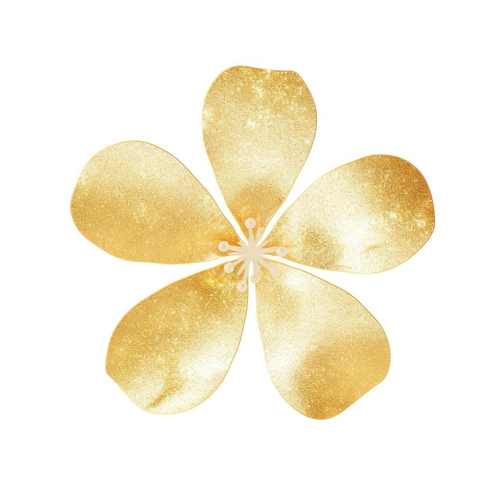 Gold flower icon shape petal white background.