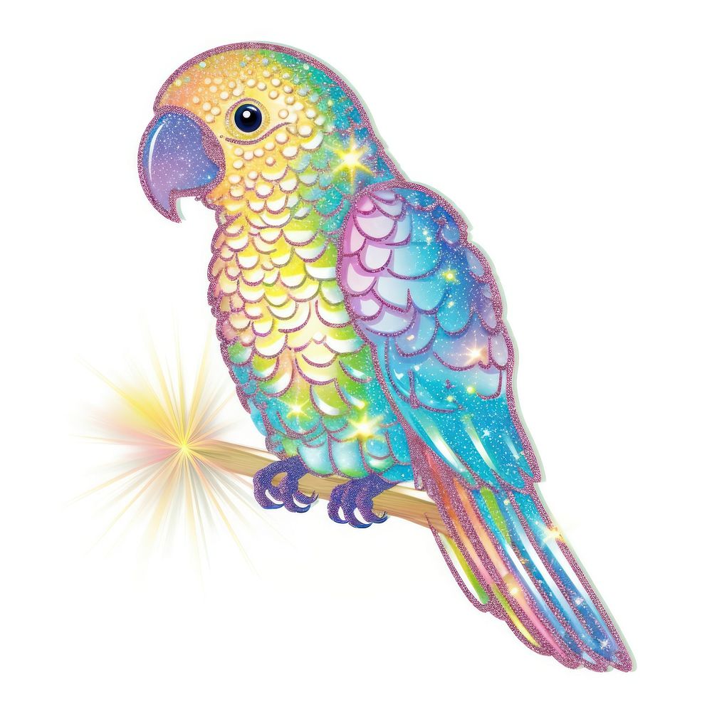 Glitter parrot icon animal bird white background.
