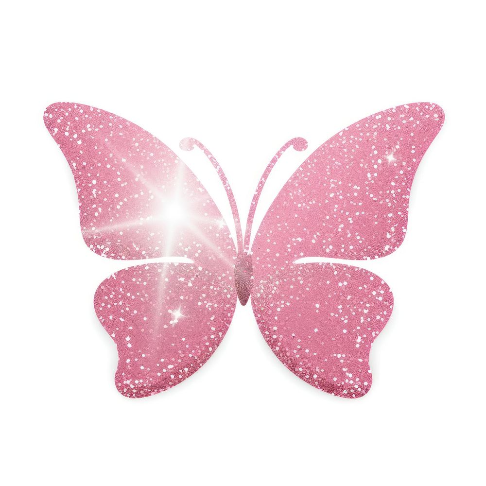 Glitter pink butterfly icon petal white background celebration.