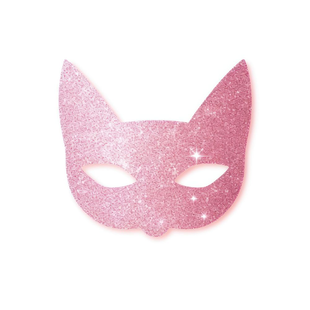Glitter pink cat icon shape mask white background.