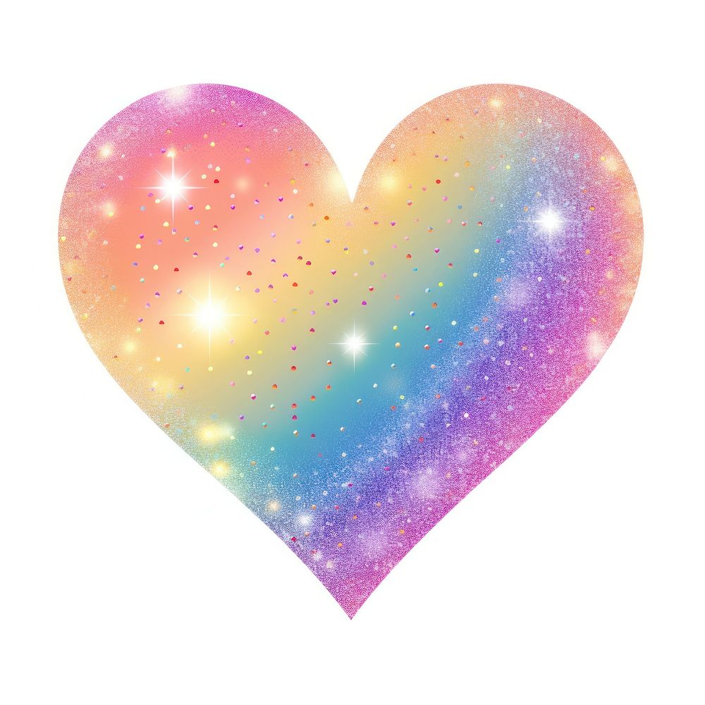 Glitter rainbow heart icon shape night white background.
