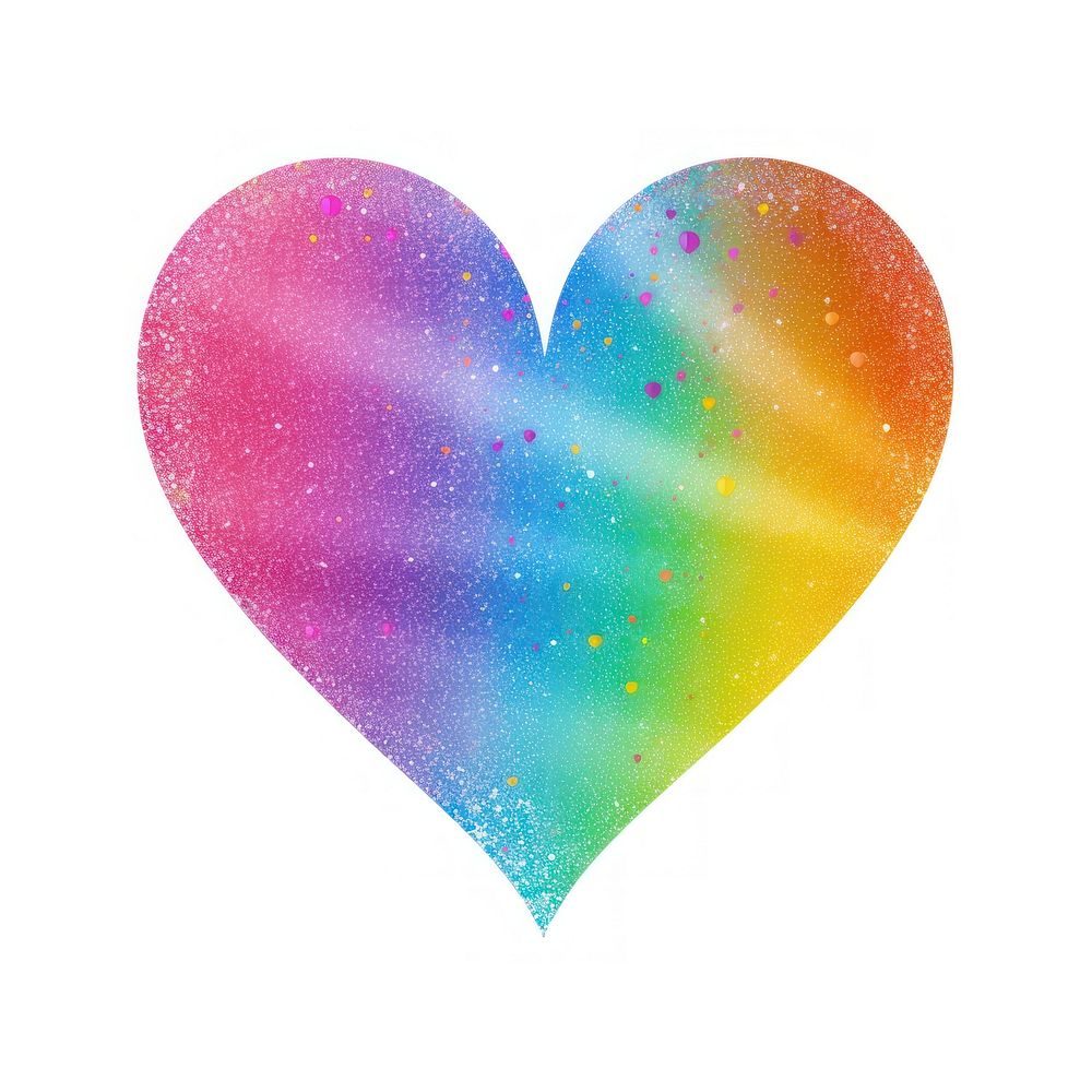 Glitter rainbow heart icon shape white background creativity.