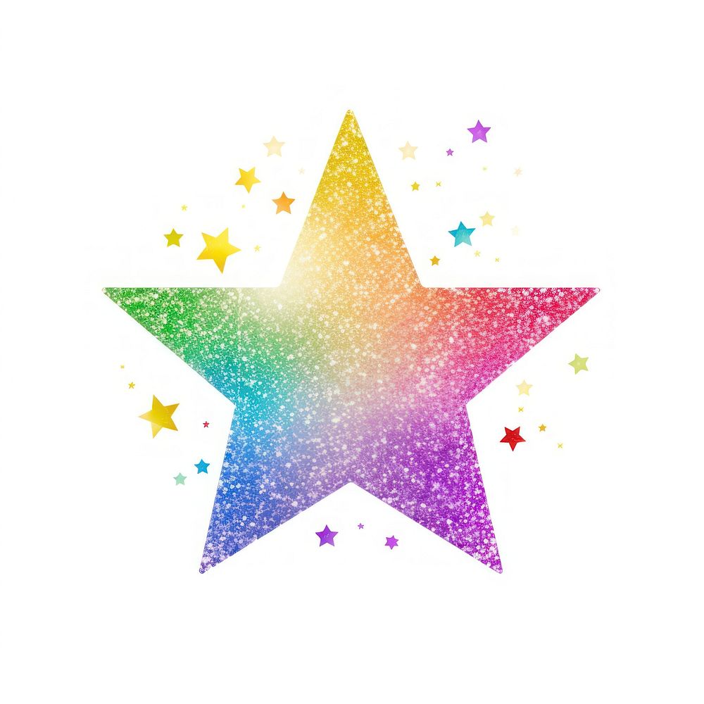 Glitter rainbow star icon symbol shape white background.