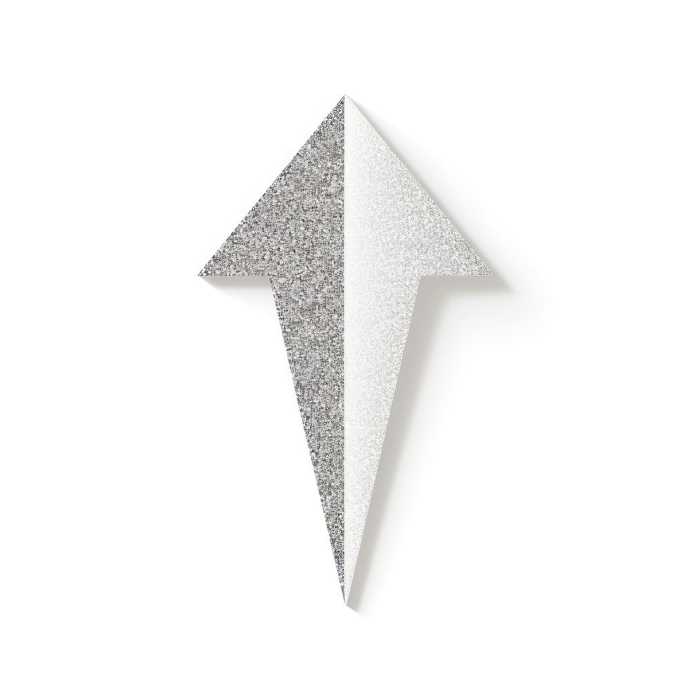 Glitter silver arrow icon shape white paper.