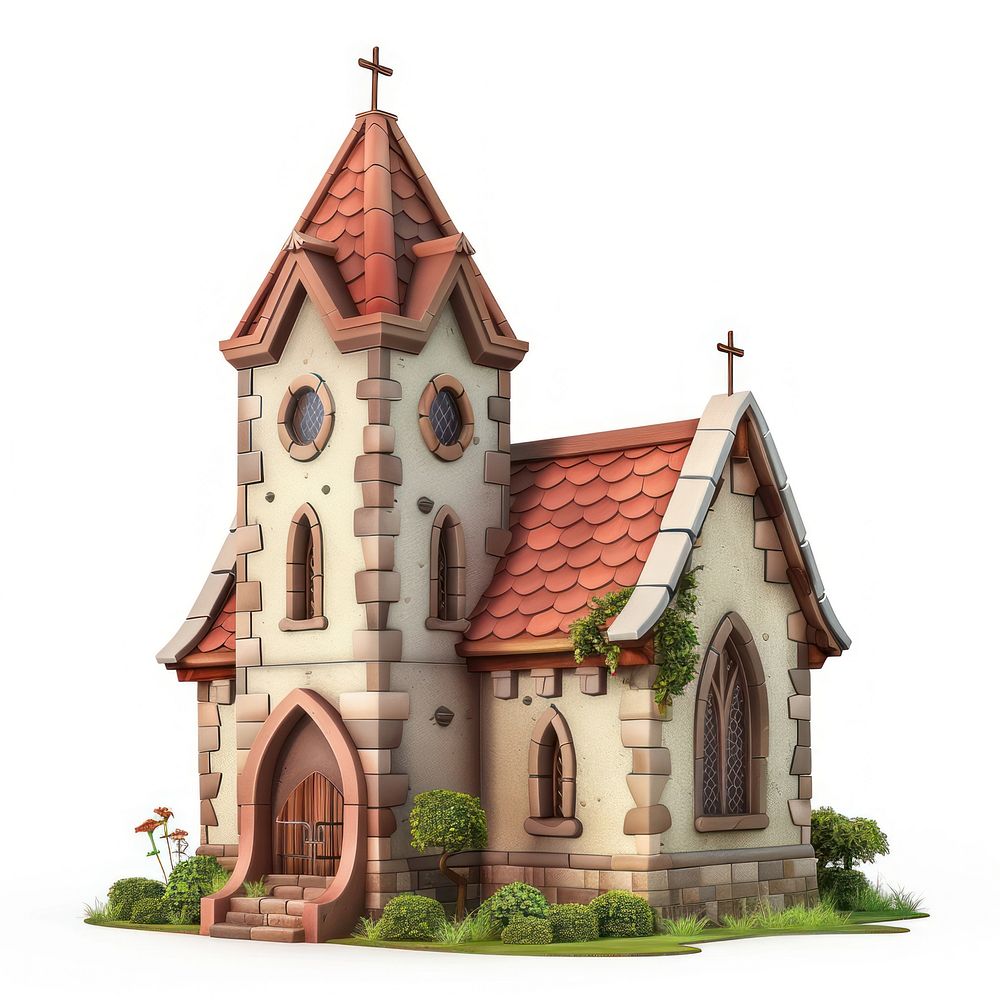 Cartoon of church architecture building white background.