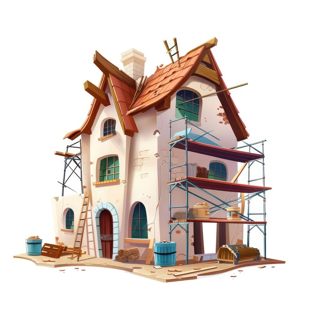 Cartoon of construction site architecture building house.