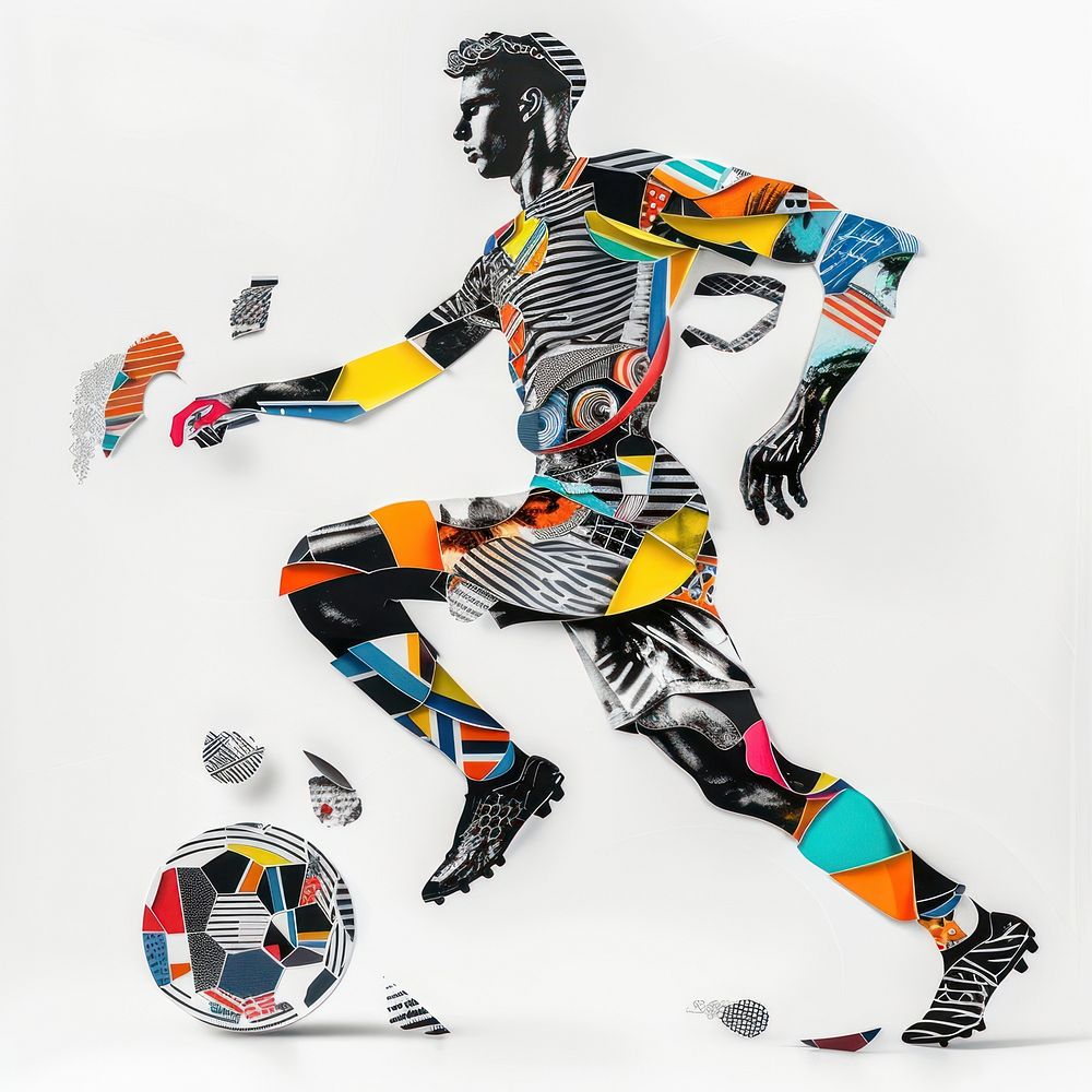 Paper collage of soccer athlete art football sports.