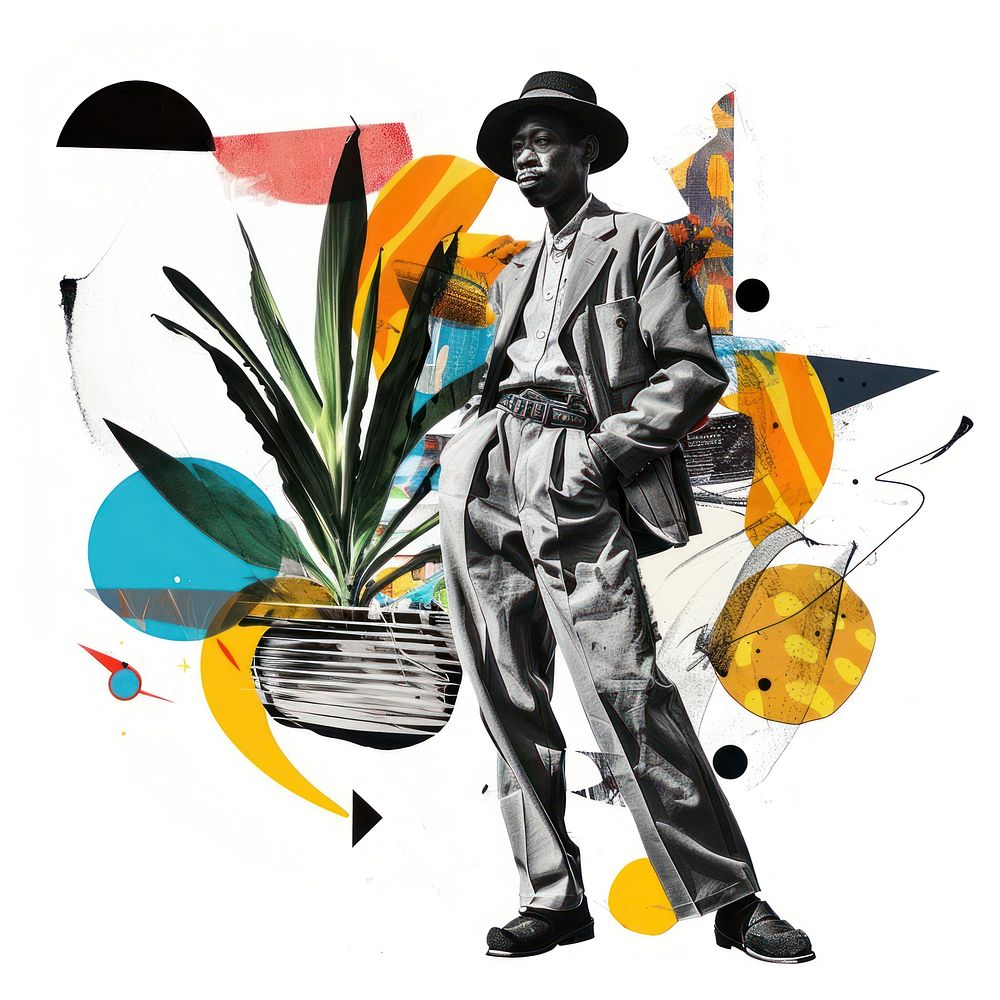 Paper collage of black farmer art poster adult.