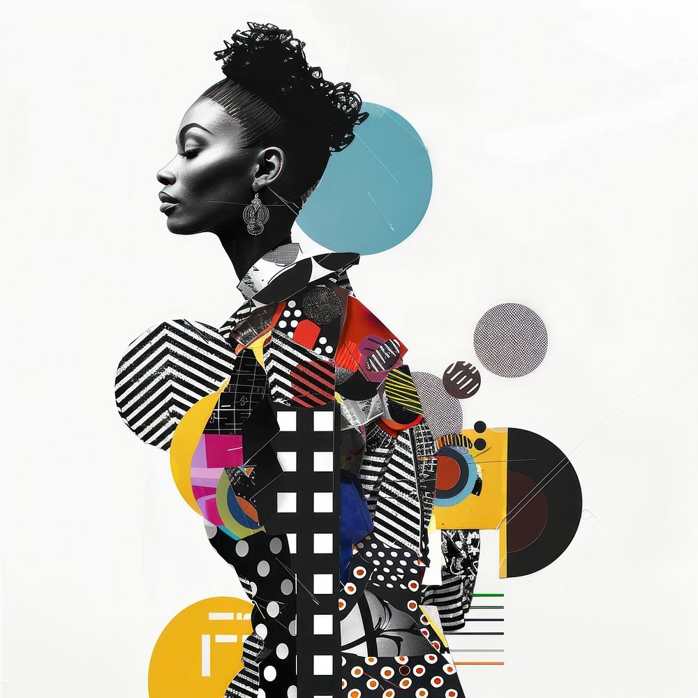 Paper collage of black woman singer art portrait adult.