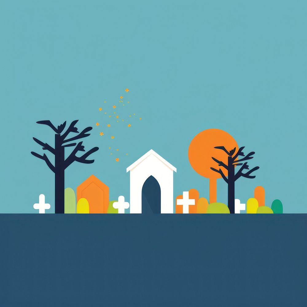 Illustration of a graveyard outdoors graphics cartoon.