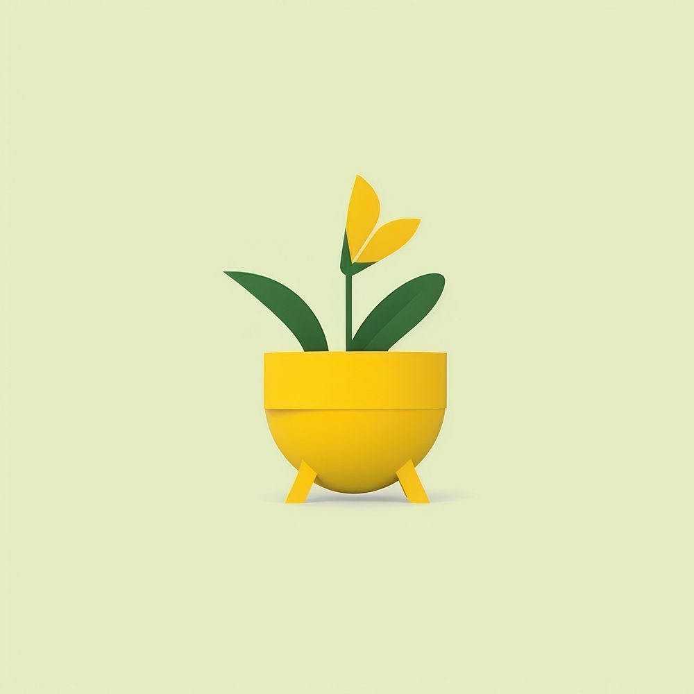 Minimal Abstract Vector illustration of a flower pot cartoon plant leaf.