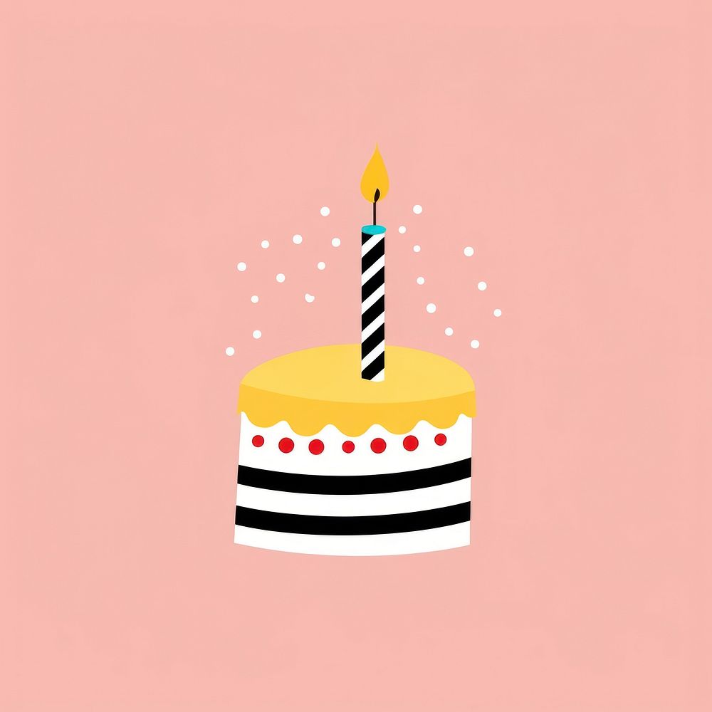 Minimal Abstract Vector illustration of a hBD cake dessert candle food.