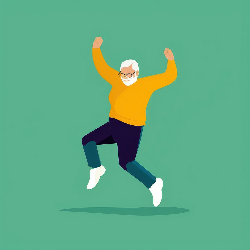 Illustration of a senior person jumping cartoon human exhilaration.