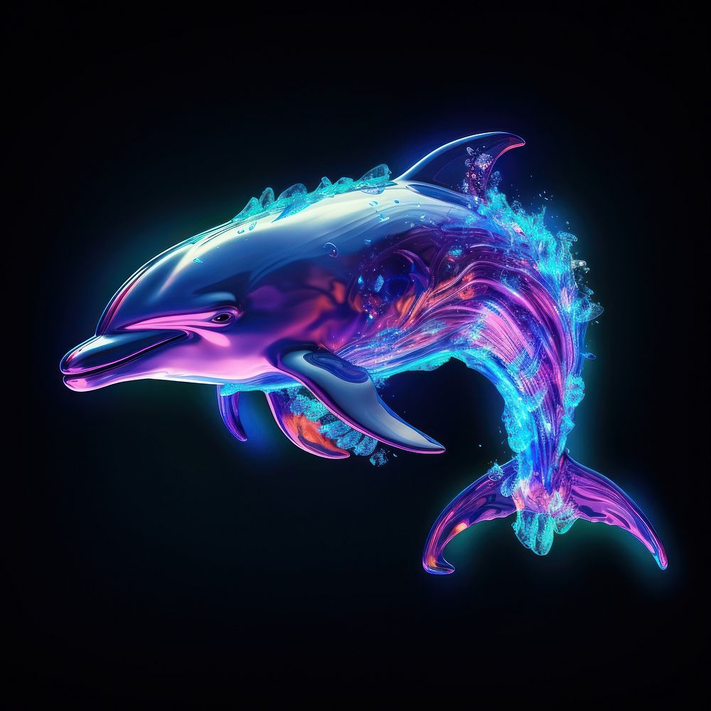 Neon dolphin animal fish illuminated.
