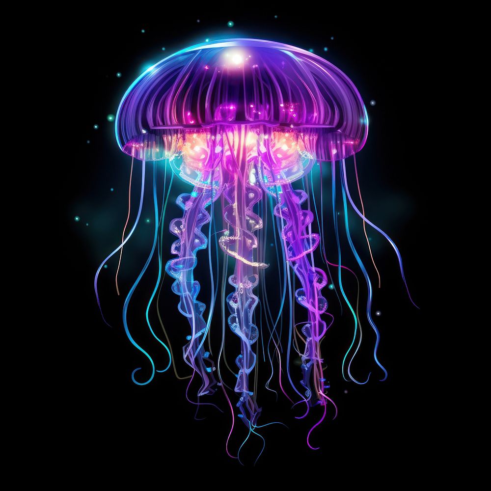 Neon jellyfish invertebrate illuminated transparent.