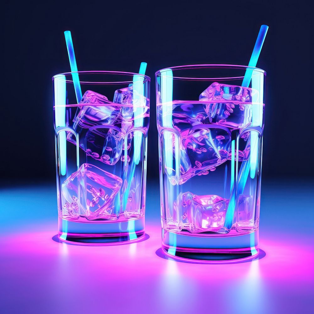 Neon small drinks lighting purple glass.