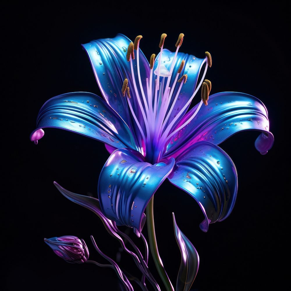 Neon small lily flower violet petal.