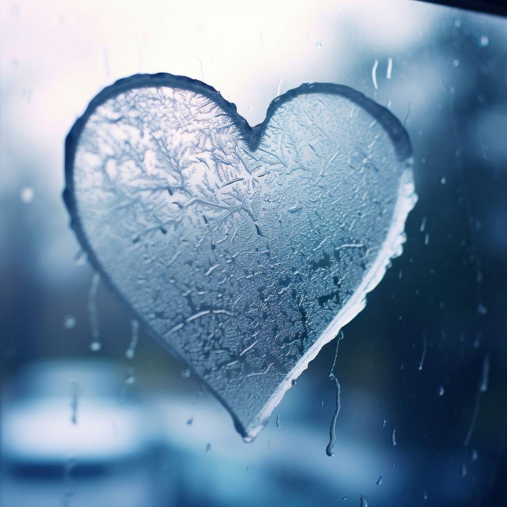 Window glass heart condensation.