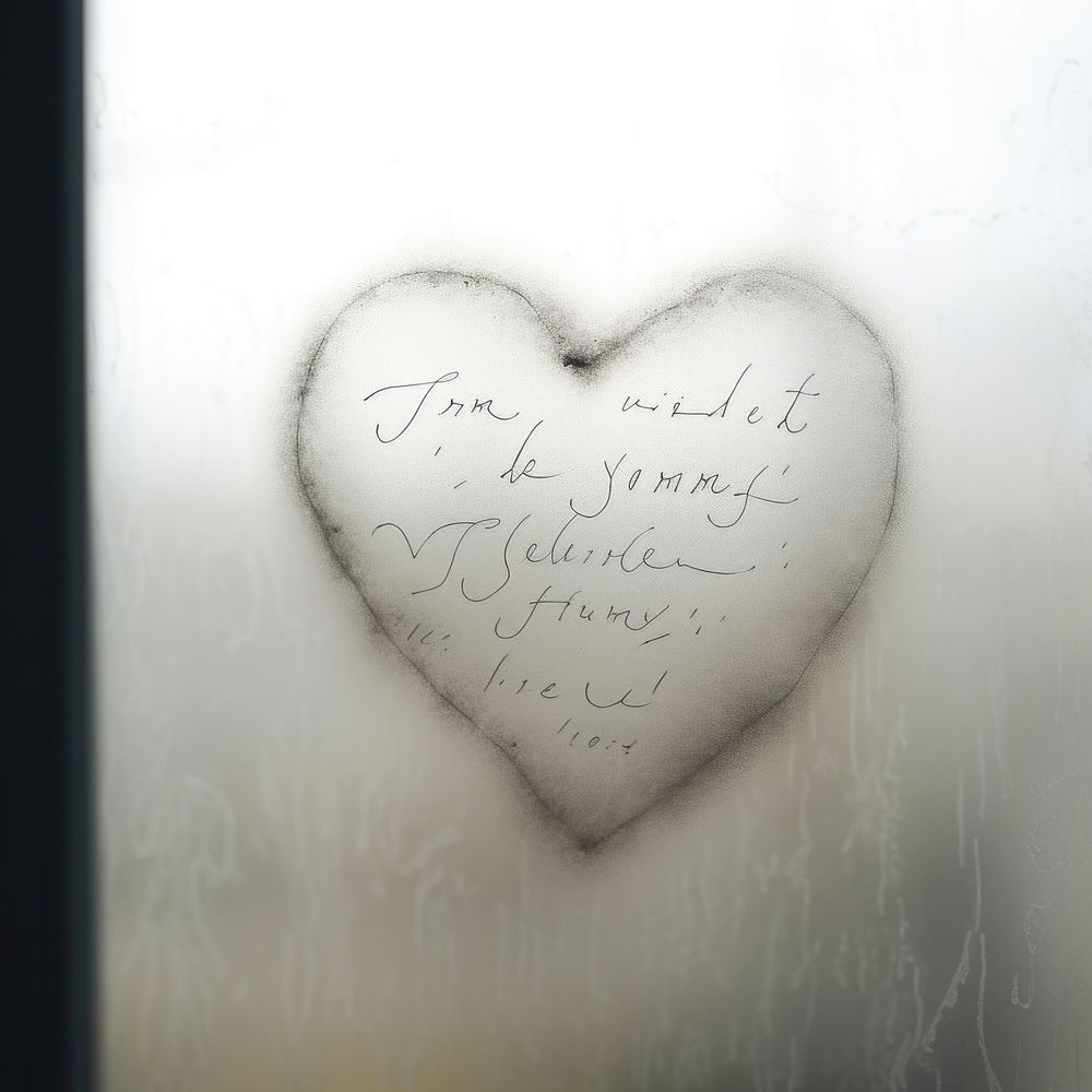 Handwriting window heart glass.