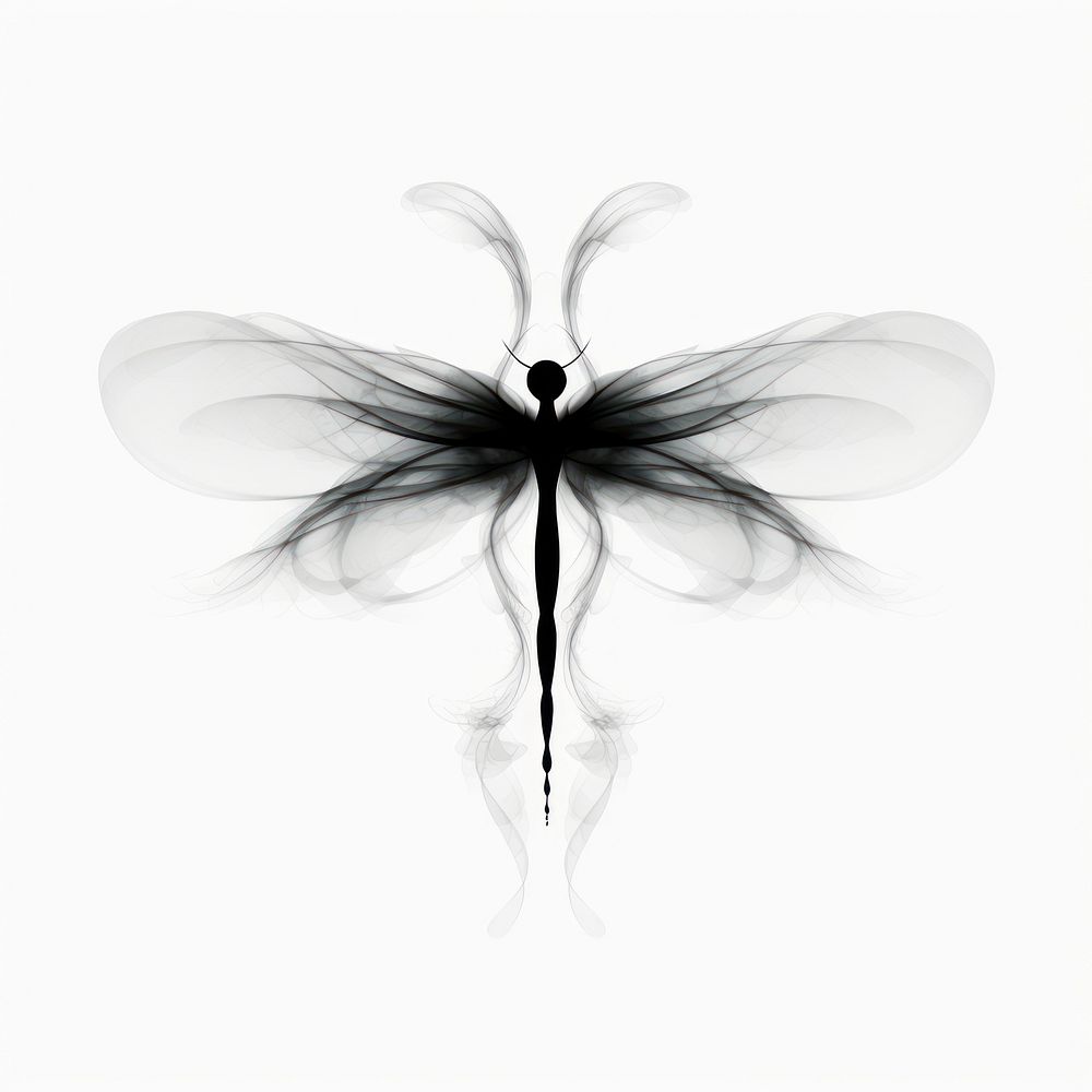 Abstract smoke of dragonfly white art white background.
