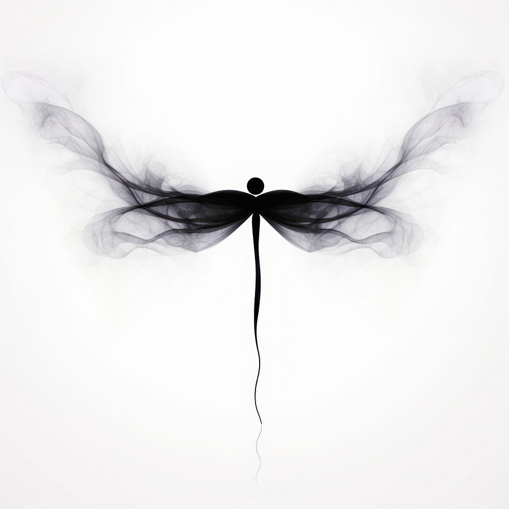 Abstract smoke of dragonfly silhouette drawing sketch.