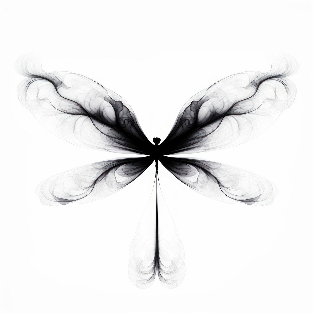 Abstract smoke of dragonfly insect white black.