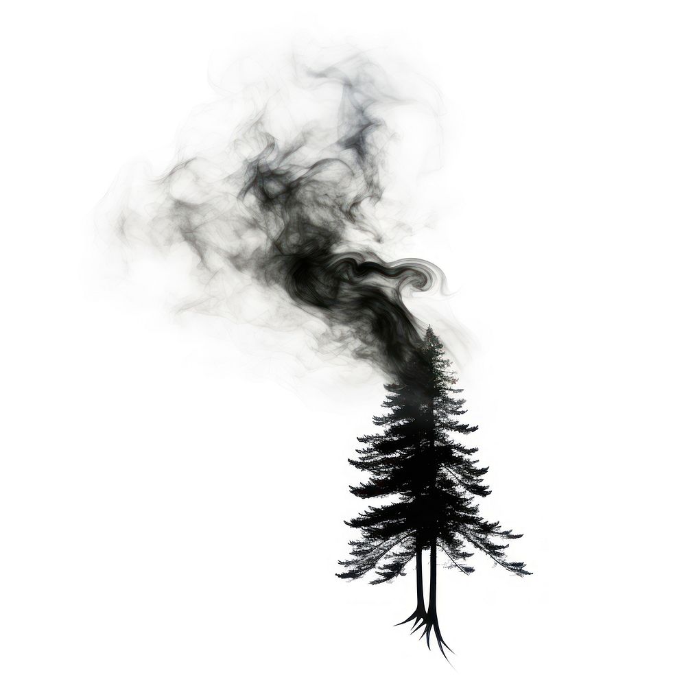 Abstract smoke of pine silhouette tree plant.