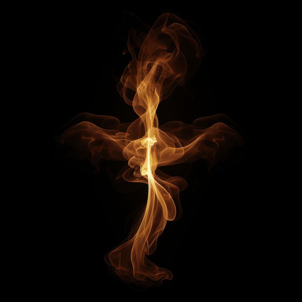 Abstract smoke of cross fire spirituality illuminated.