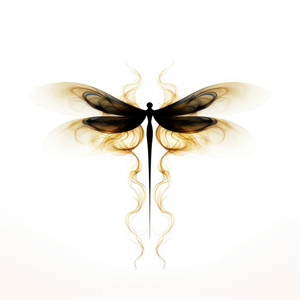 Abstract smoke of dragonfly animal insect white background.