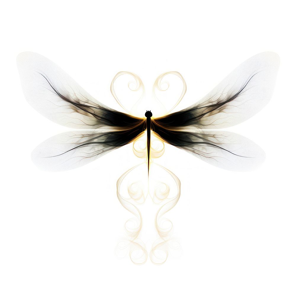 Abstract smoke of dragonfly animal insect white background.