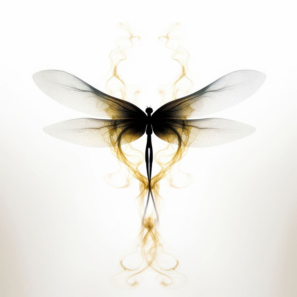 Abstract smoke of dragonfly insect animal white background.