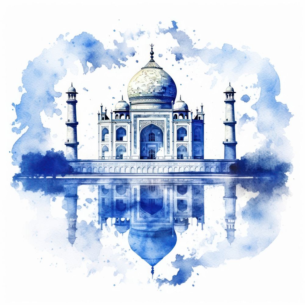 Heart watercolor Taj Mahal architecture building outdoors.