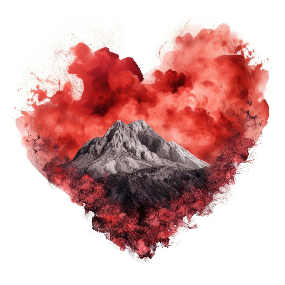 Heart watercolor volcano mountain outdoors nature.