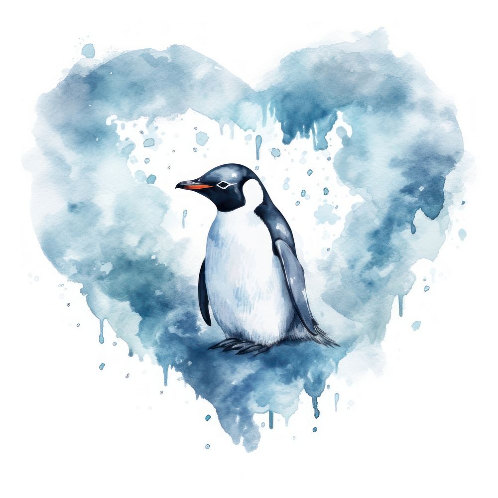 Heart watercolor winter penguin animal bird creativity.