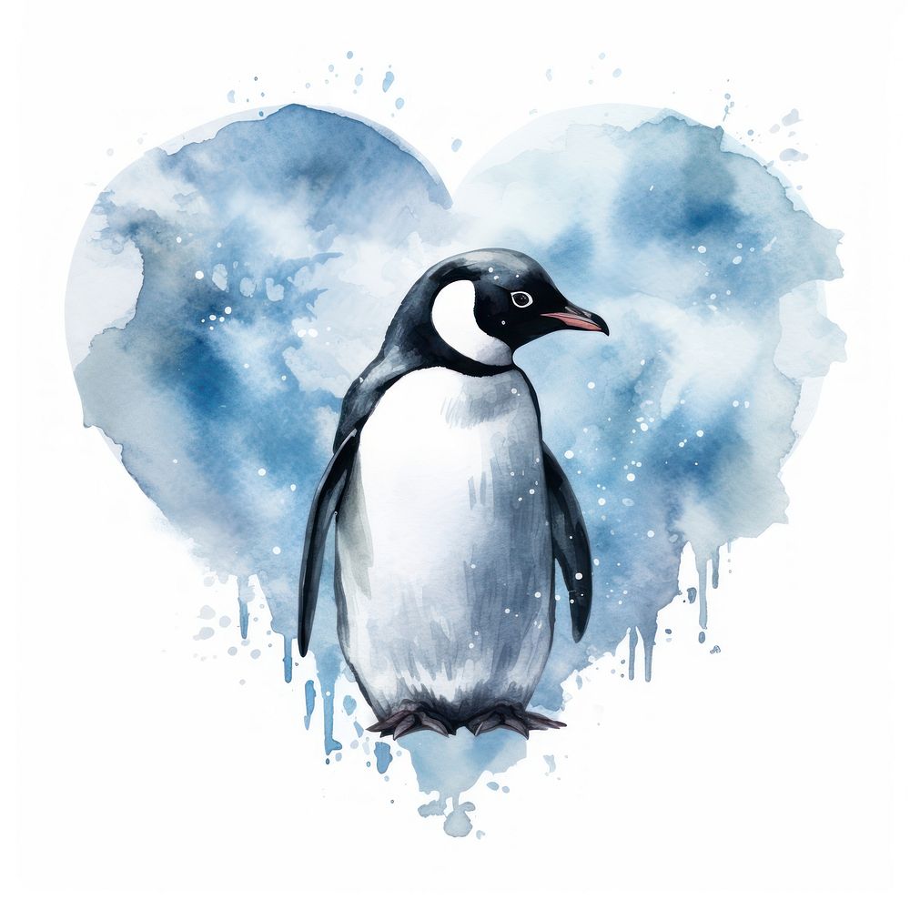 Heart watercolor winter penguin animal bird creativity.