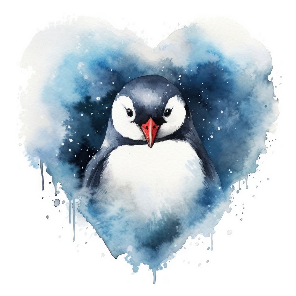 Heart watercolor winter penguin animal bird beak.