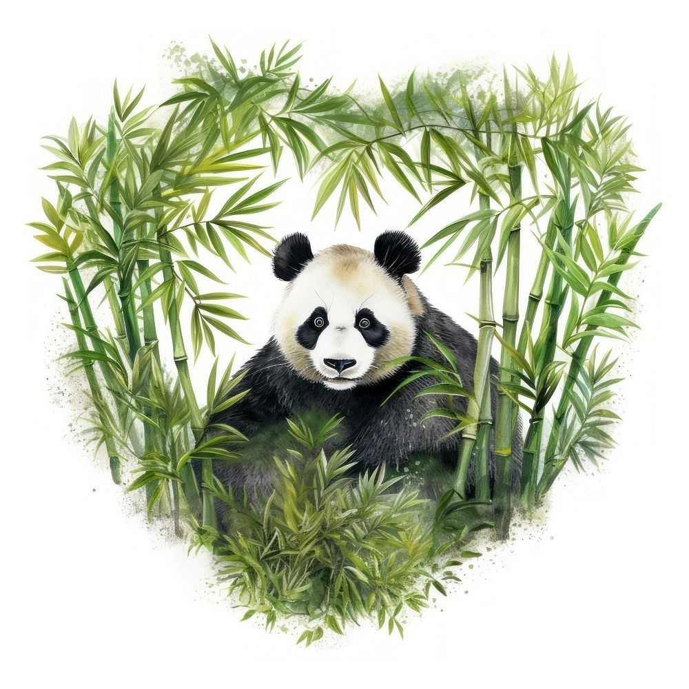 Heart watercolor bamboo animal mammal panda.