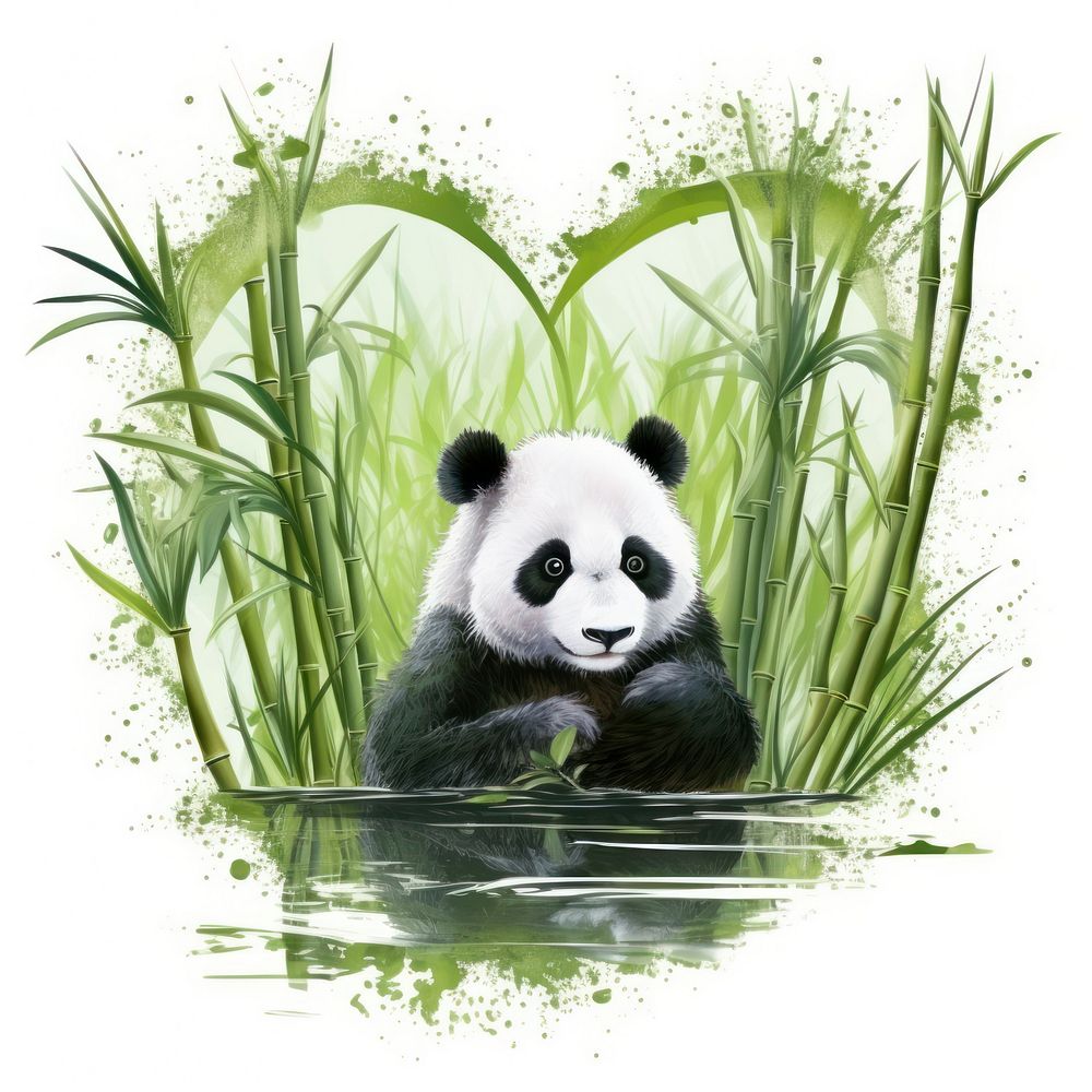 Heart watercolor bamboo wildlife animal mammal.