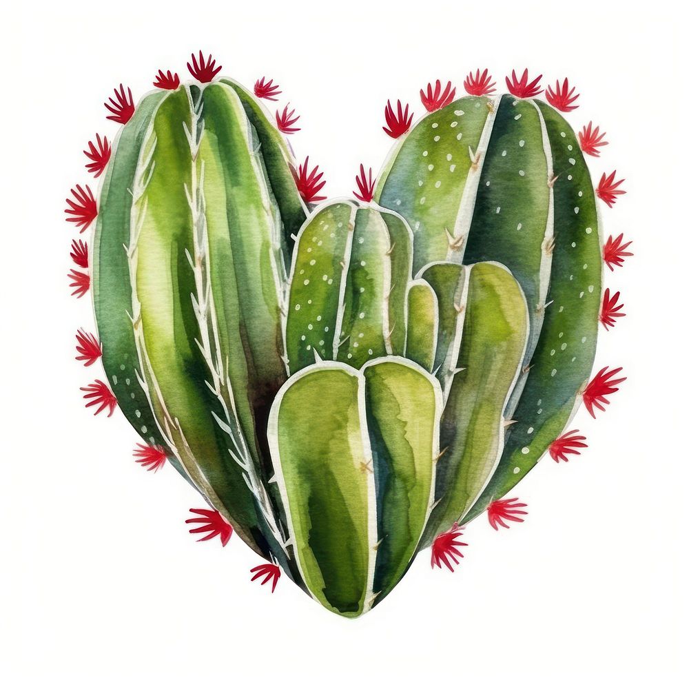 Heart watercolor cactus plant white background heart shape.