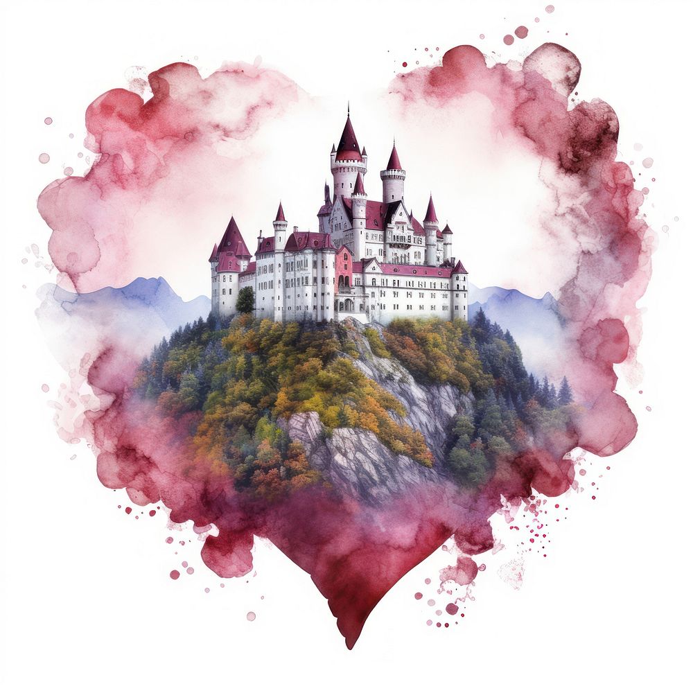 Heart watercolor castle architecture building spirituality.