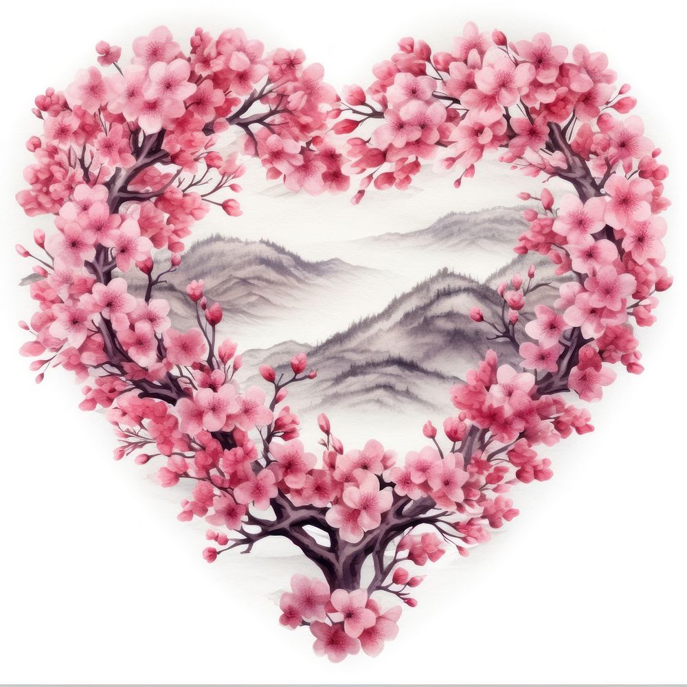 Heart watercolor cherry blossom flower plant heart shape.