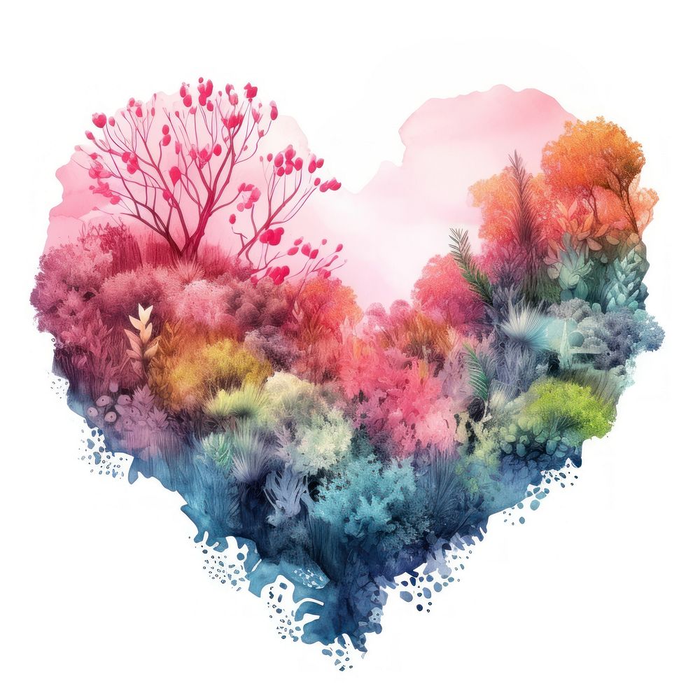 Heart watercolor coral reef painting pattern plant.