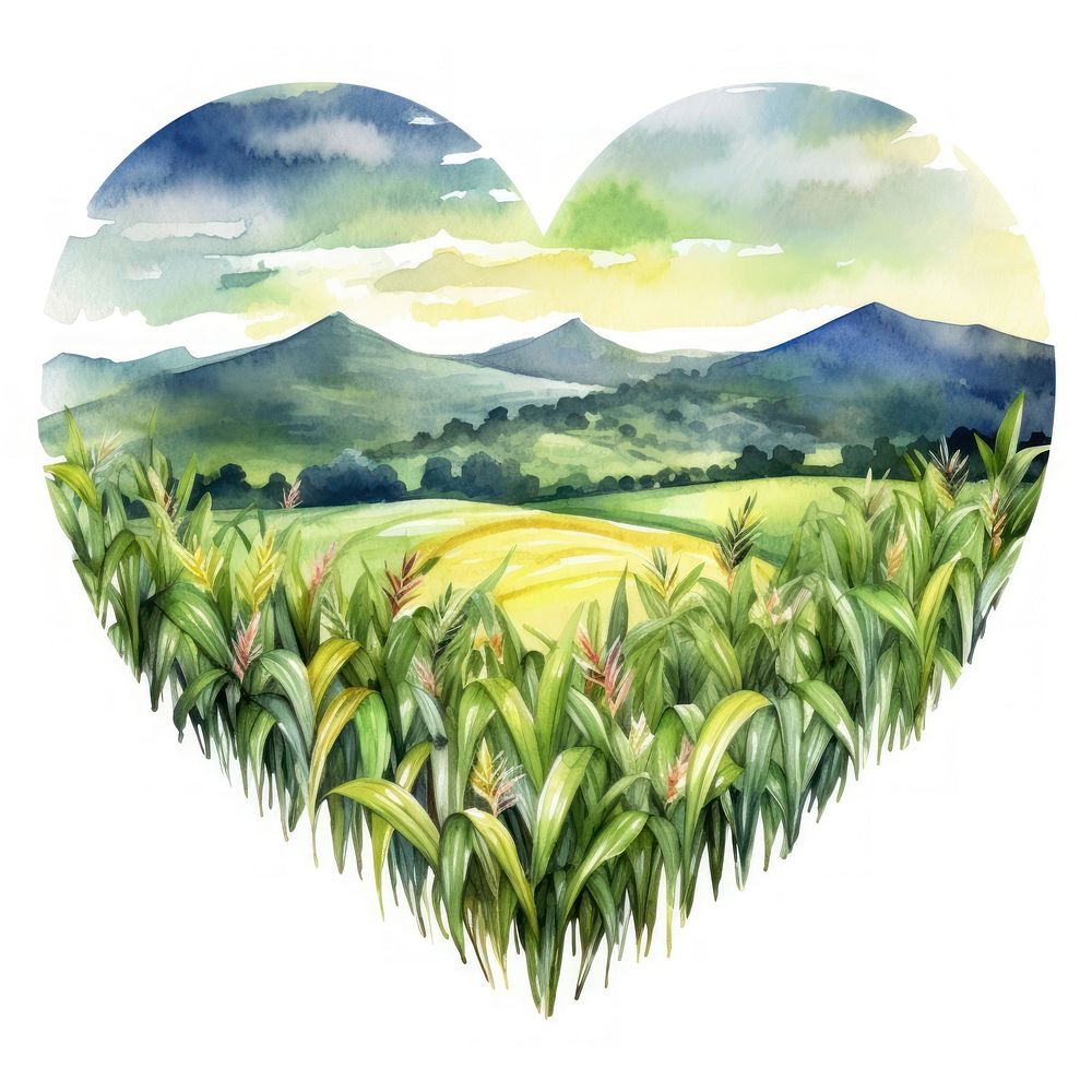 Heart watercolor corn field landscape outdoors nature.