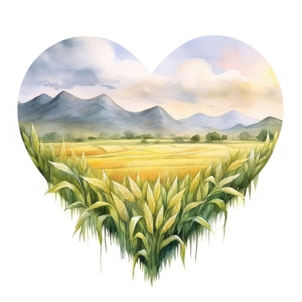 Heart watercolor corn field landscape outdoors nature.